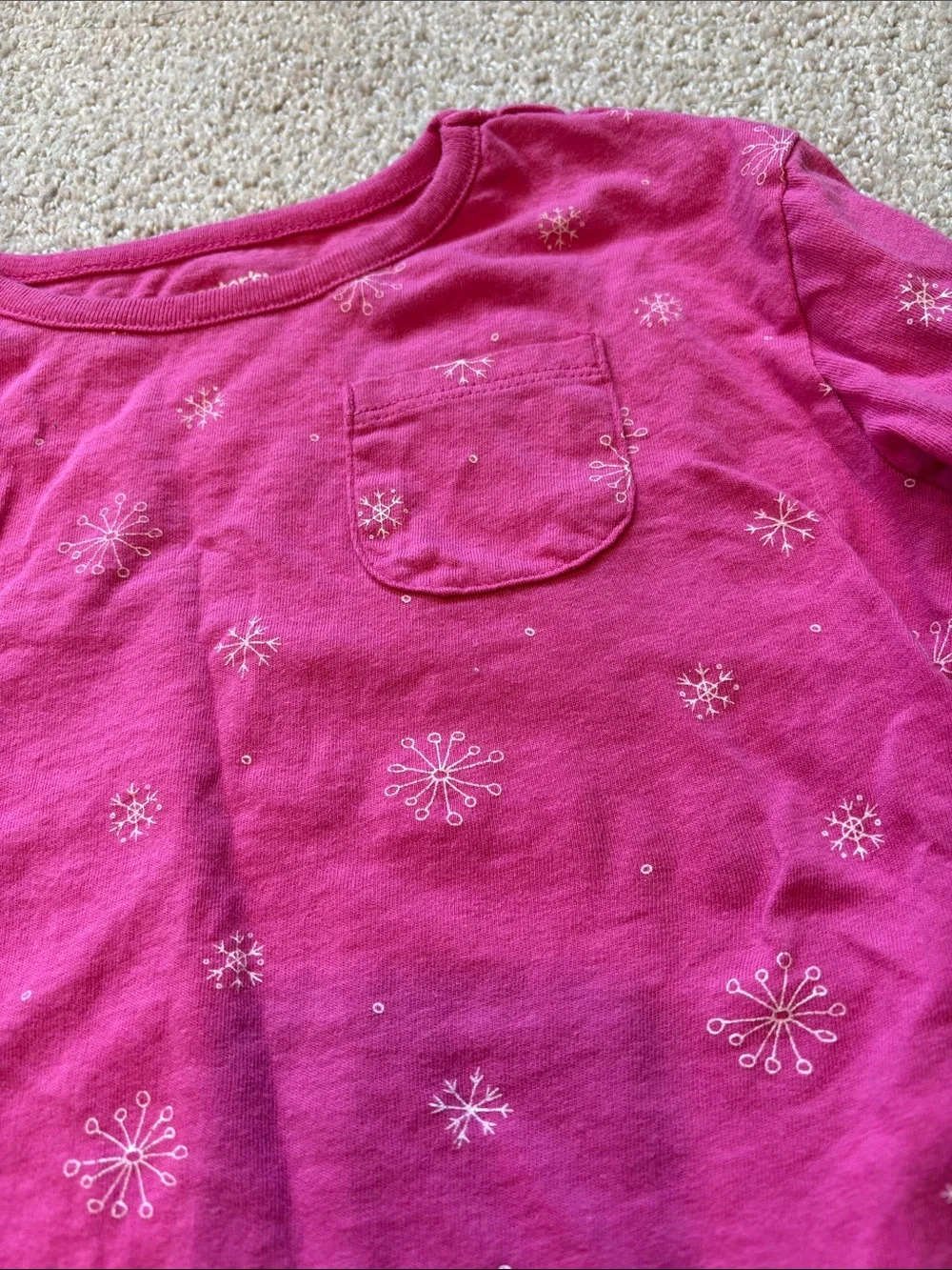 NWOT Carter's Hot Pink Long-Sleeve Pocket Tee with Sparkle Snowflakes